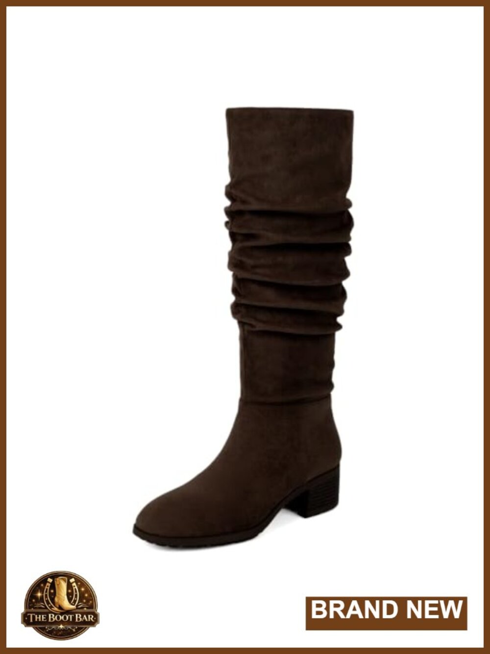 Chunky Heel Knee High Boots Faux Leather Side Zipper Round Toe Anti-Slip